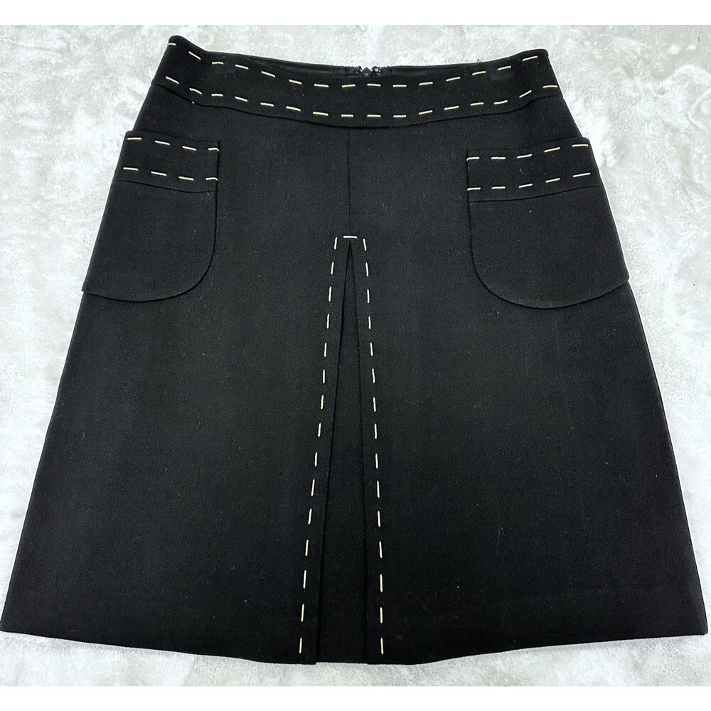 Carlisle Women's Black with White Stitching Front Pockets Wool A-line Skirt Sz 4